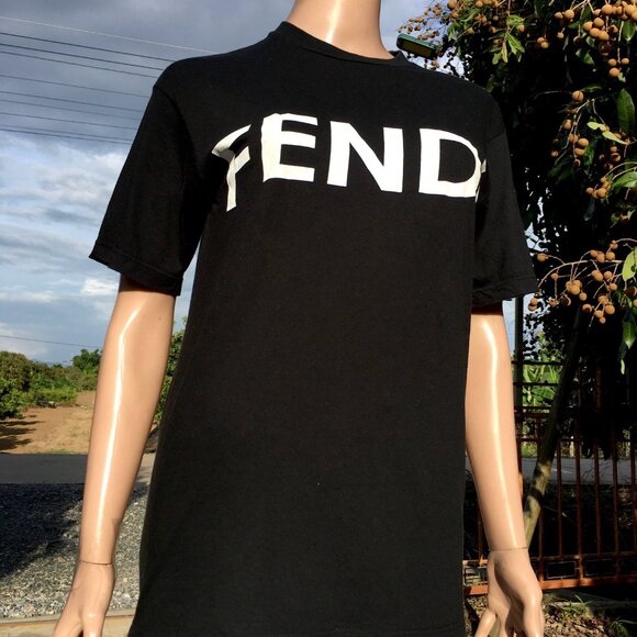 FENDI Black Basic T-Shirt Crew Neck Classic Logo Print Size 4 US 38 IT M L - Picture 4 of 7